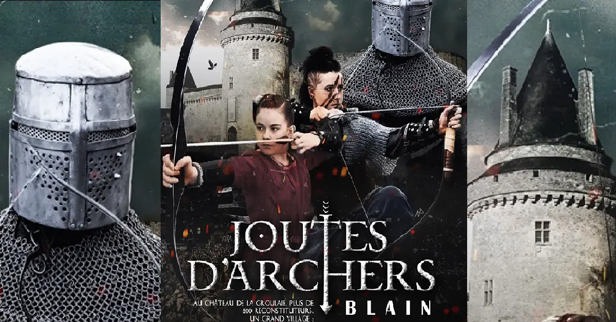 ARCHER DU MOYEN AGE et chevalier DEVANT CHATEAU BLAIN