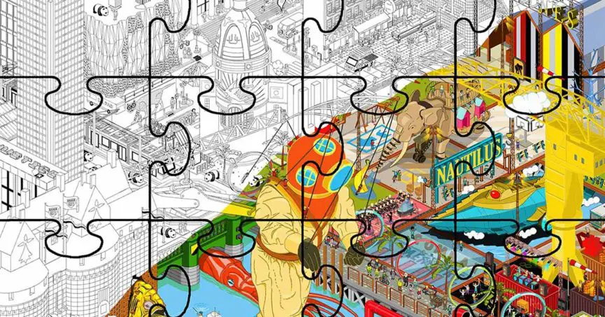 défi coloriage Nantes - Puzzle géant sur vue nantes - illustration artiste pixel Art retro gaming à colorier coloriage gratuit