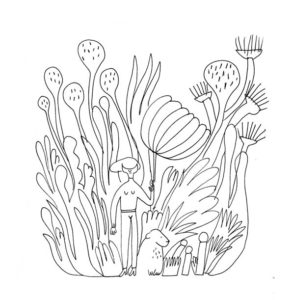coloriage personnage chien dans végétation nature - dessin à imprimer – gratuit - Marion Barraud