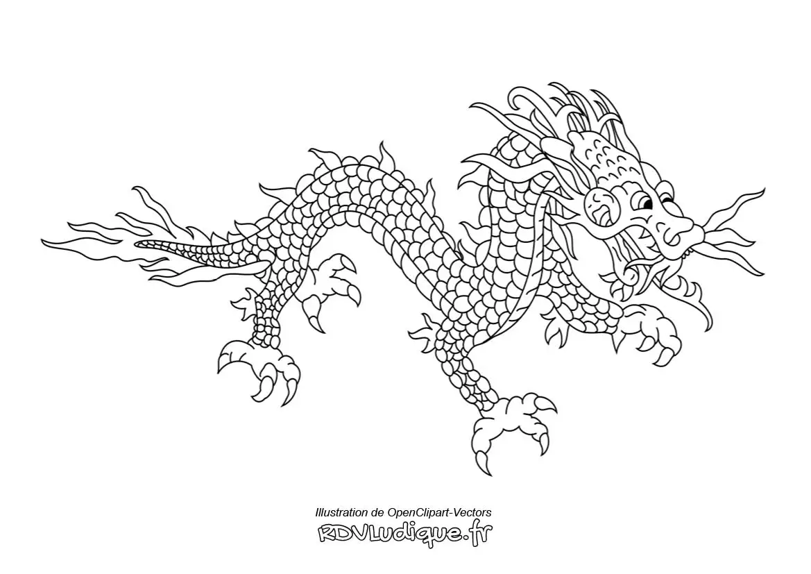 coloriage dragon dessin dragon à colorier - style dragon chinois chine