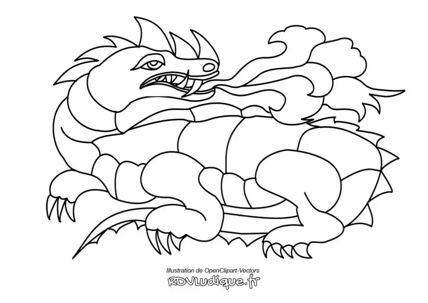 coloriage dragon dessin - crache du feu