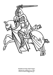 dessin cheval et son chevalier épée à la main epoque moyen âge