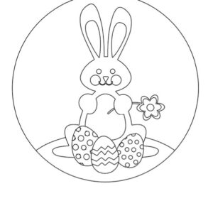 Coloriage Pâques 8 Lapin avec œuf et fleur