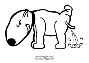 coloriage chien dessin bulldog en train de faire pipi